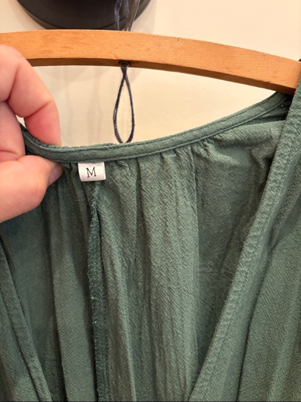 Green Cotton Deep V Dress - Picture 3 of 6